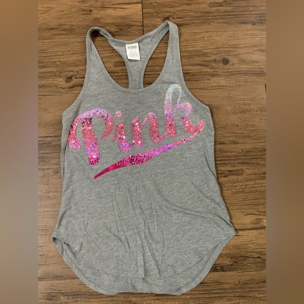 PINK VS OMBRÉ BLING LOGO TANK/ BOYFRIEND SHORTS OUTFIT SET XS - Picture 6 of 9